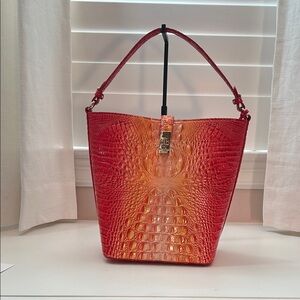 Brahmin Shira Infusion Ombre Melbourne Red and Orange Croc-Embossed Shoulder Bag